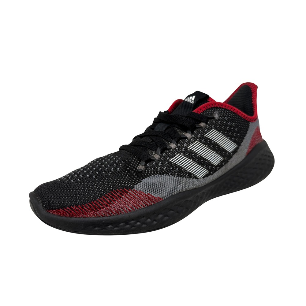 Adidas Fluidflow Running Shoes Men's 9.5 Black Gray Red Knit Sneakers HP9619